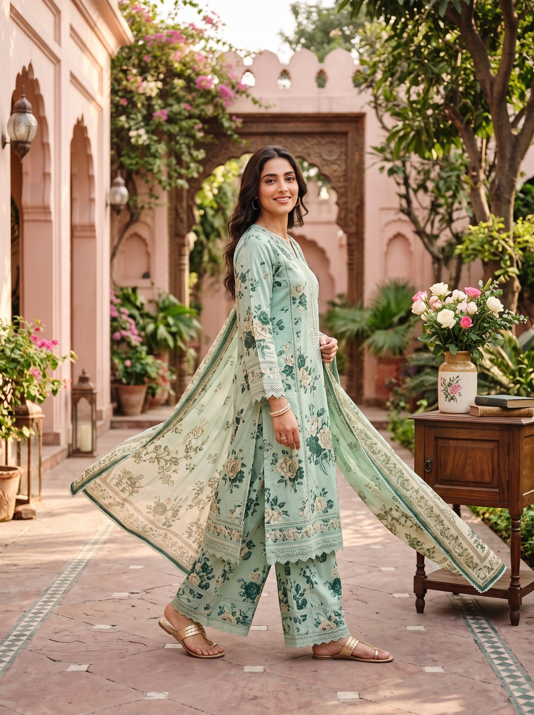 Sapphire 3 Piece Printed Lawn Suit Mint Green Floral
