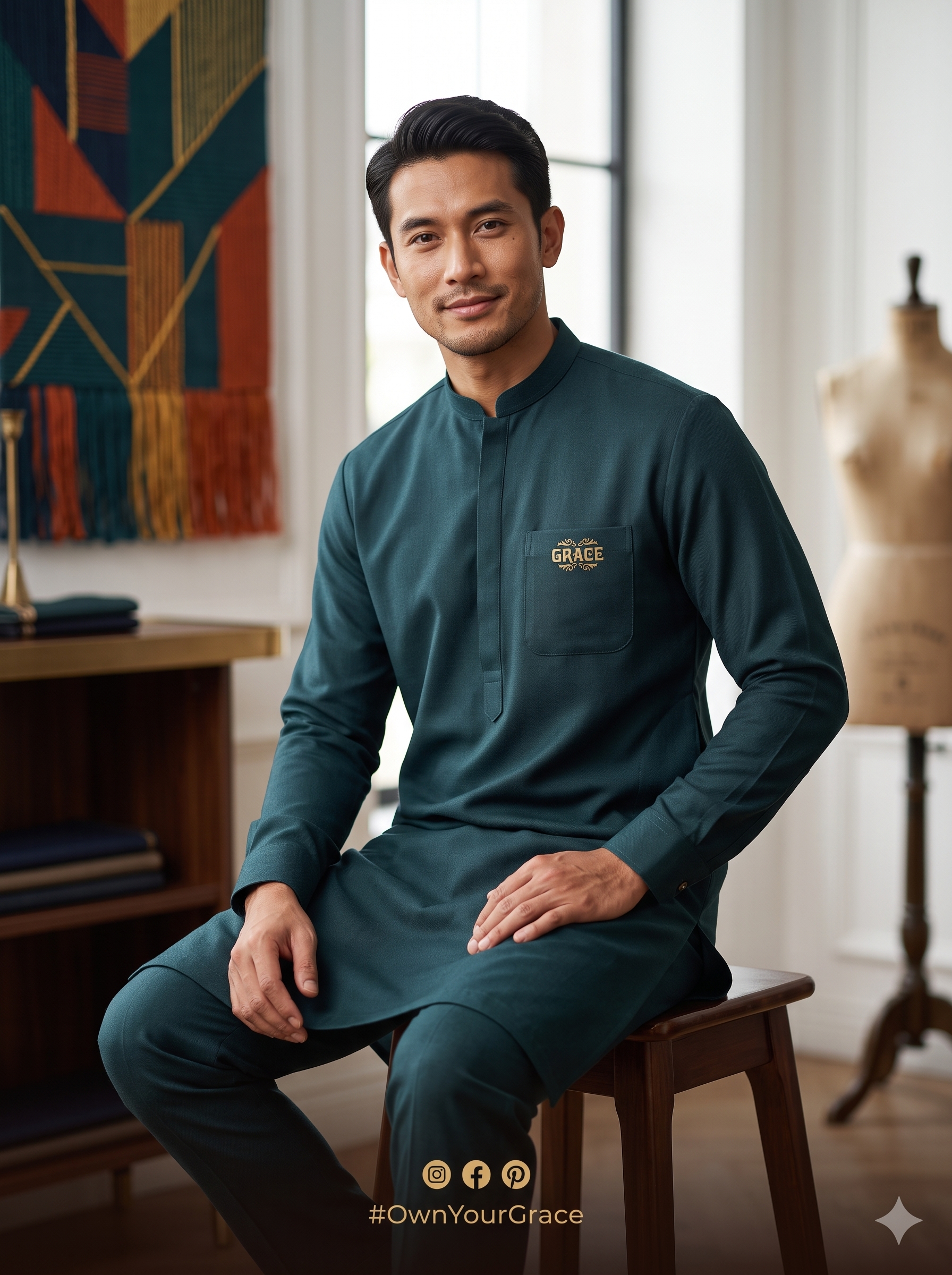 Premium Unstitched Suit Fabric for Men - Grace Fabrics Deep Teal