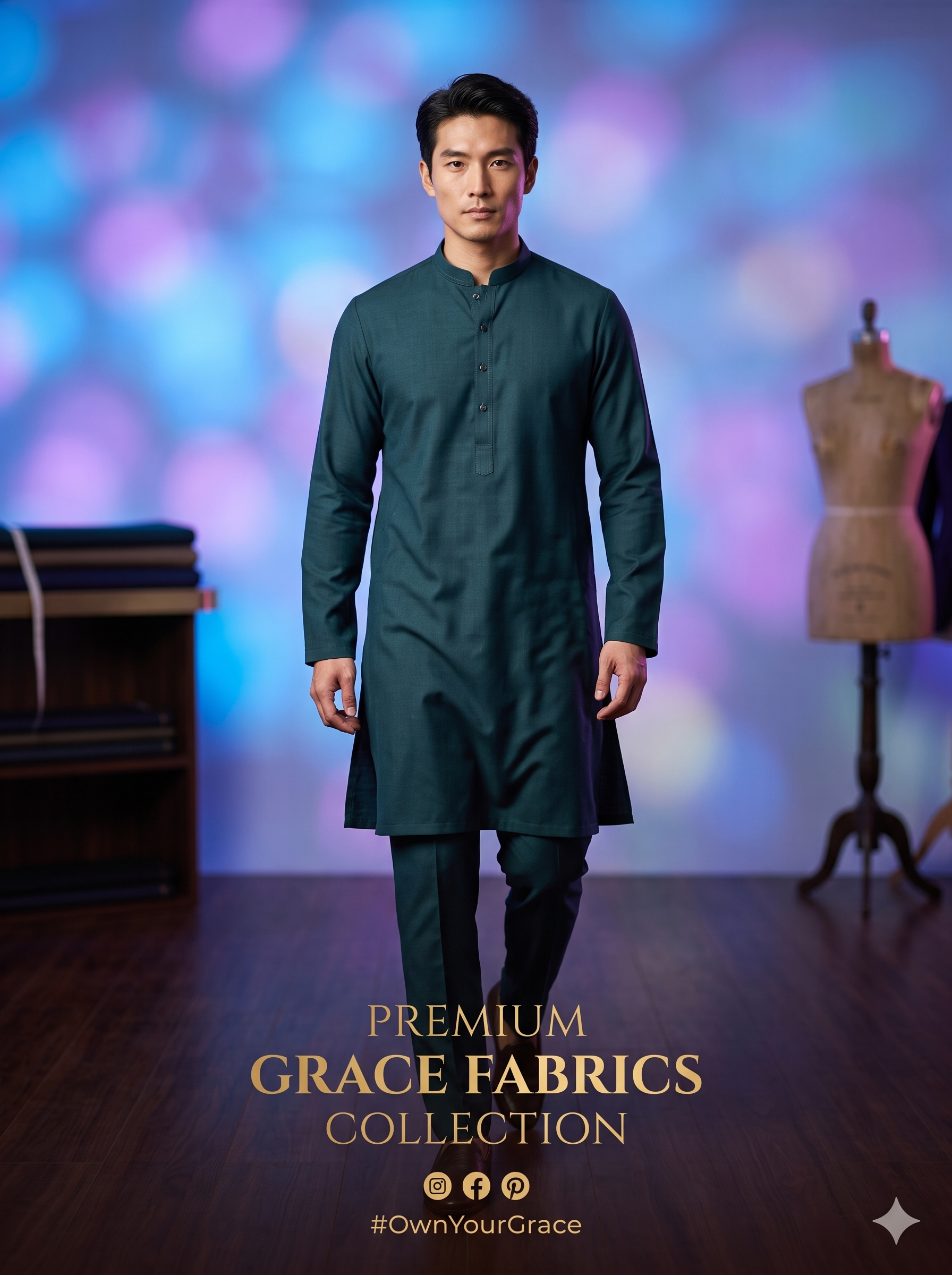 Premium Unstitched Suit Fabric for Men - Grace Fabrics Deep Teal