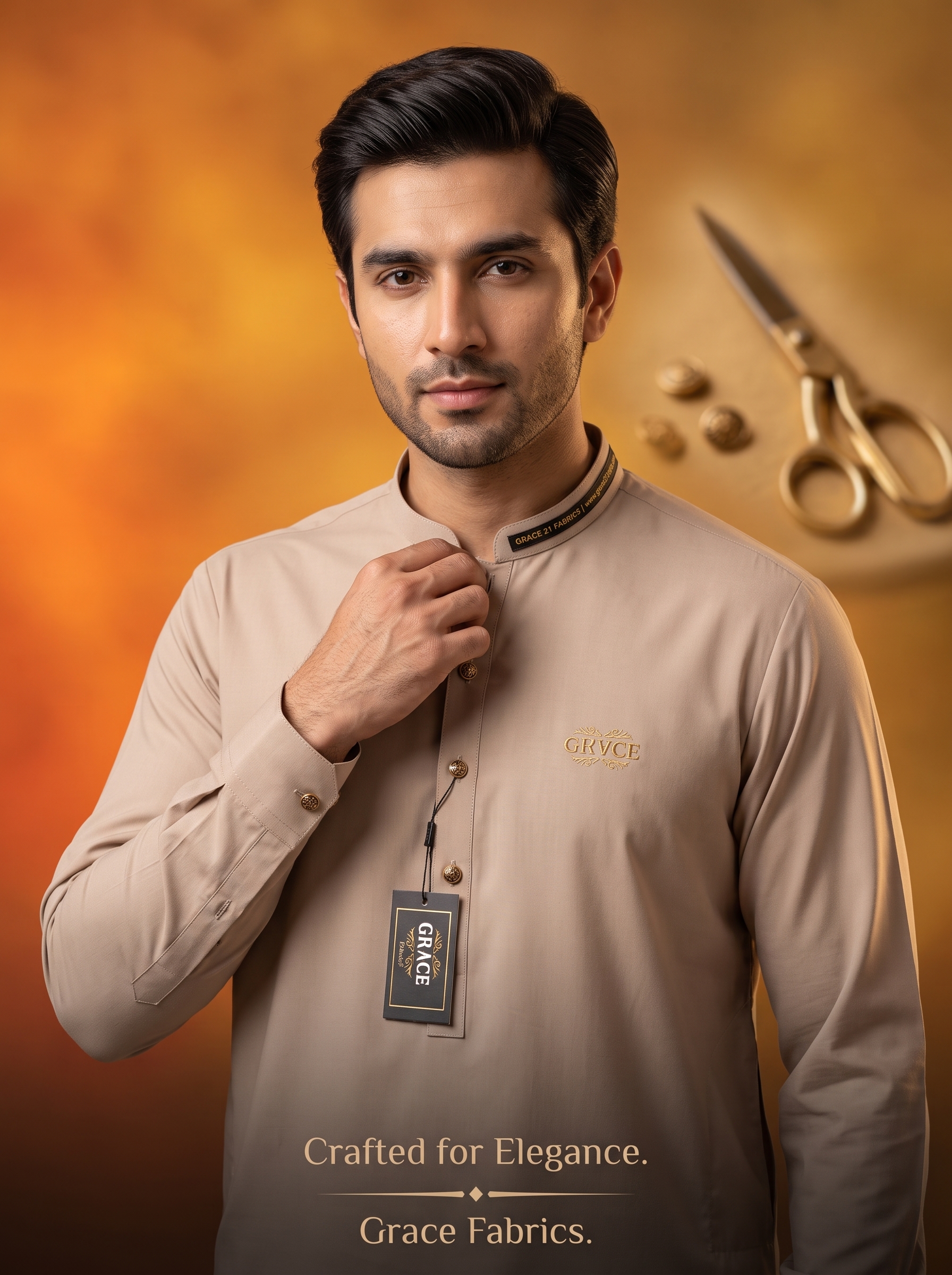 Grace Fabrics – Premium Unstitched Fabric for Men | Beige - Image 5