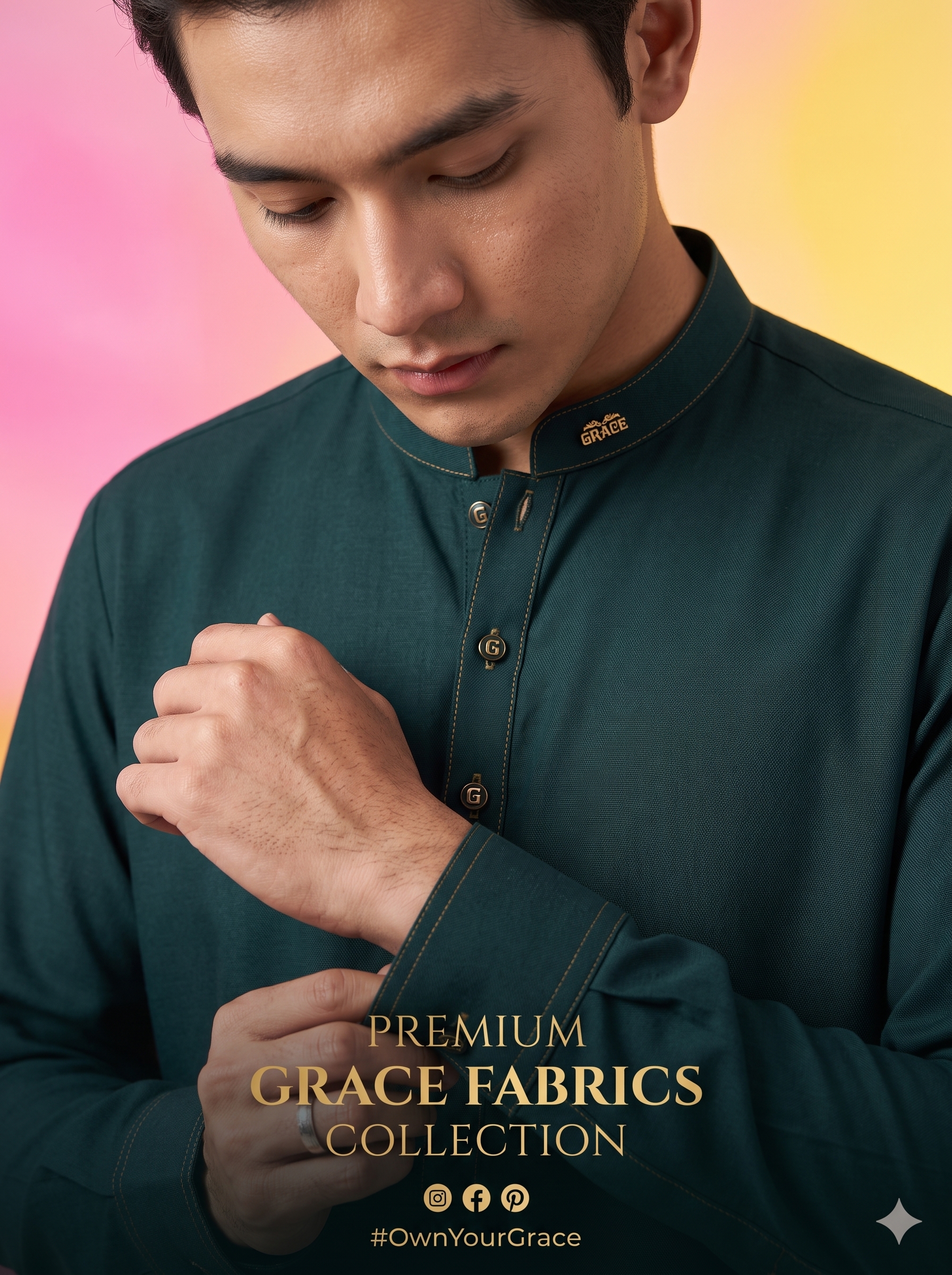 Premium Unstitched Suit Fabric for Men - Grace Fabrics Deep Teal