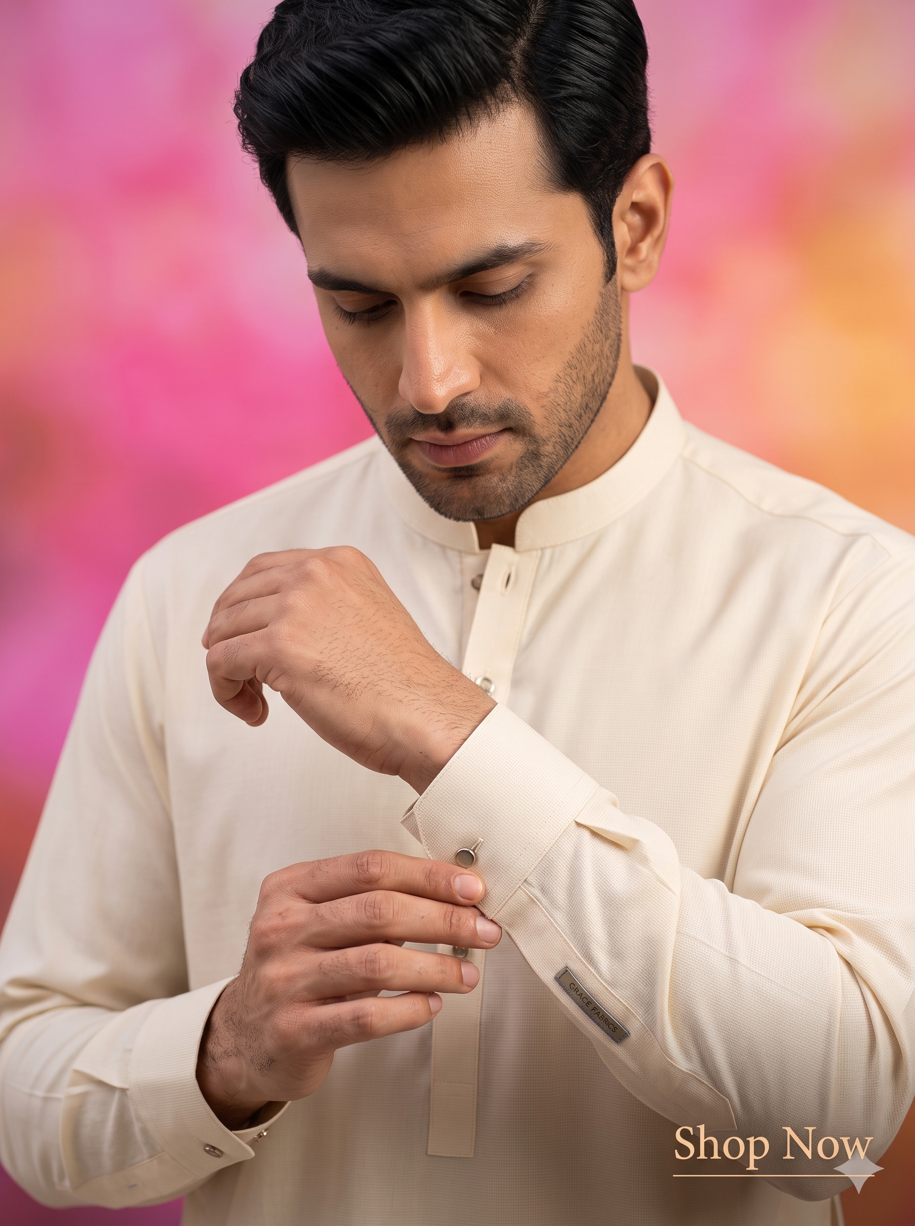 Premium Unstitched Fabric for Men - Grace Fabrics Cream