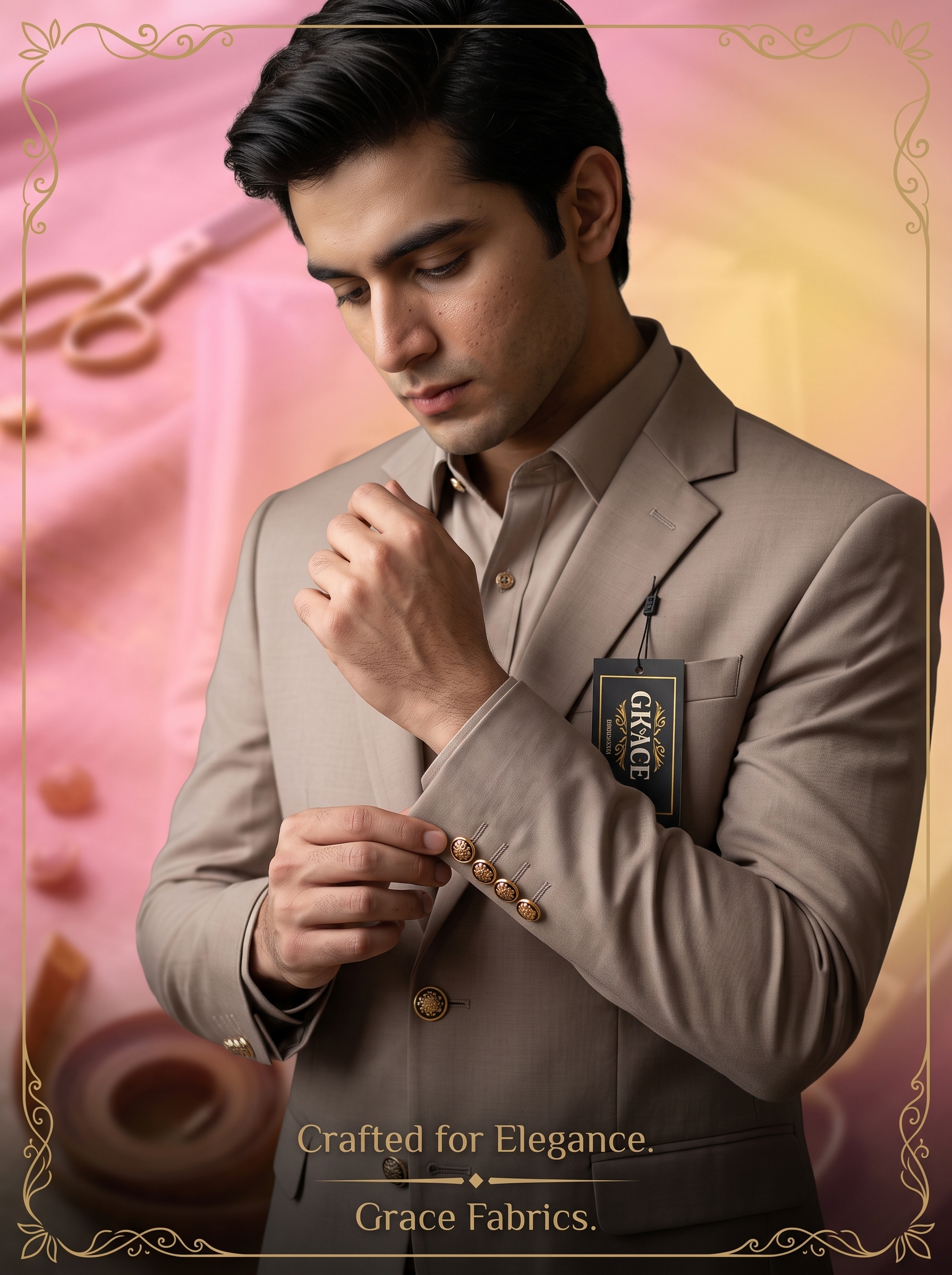 Premium Unstitched Fabric for Men - Grace Fabrics Beige