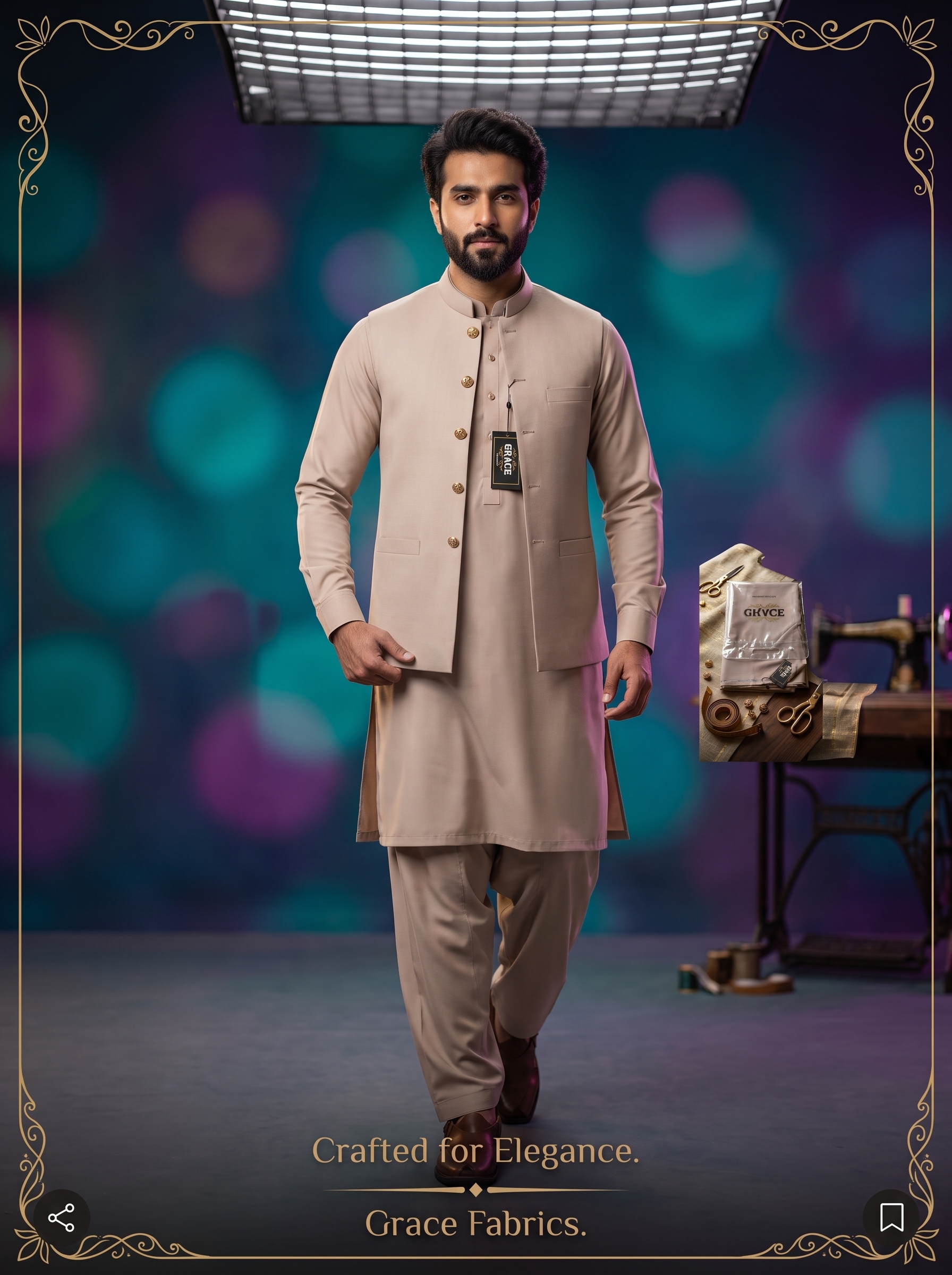 Premium Unstitched Fabric for Men - Grace Fabrics Beige