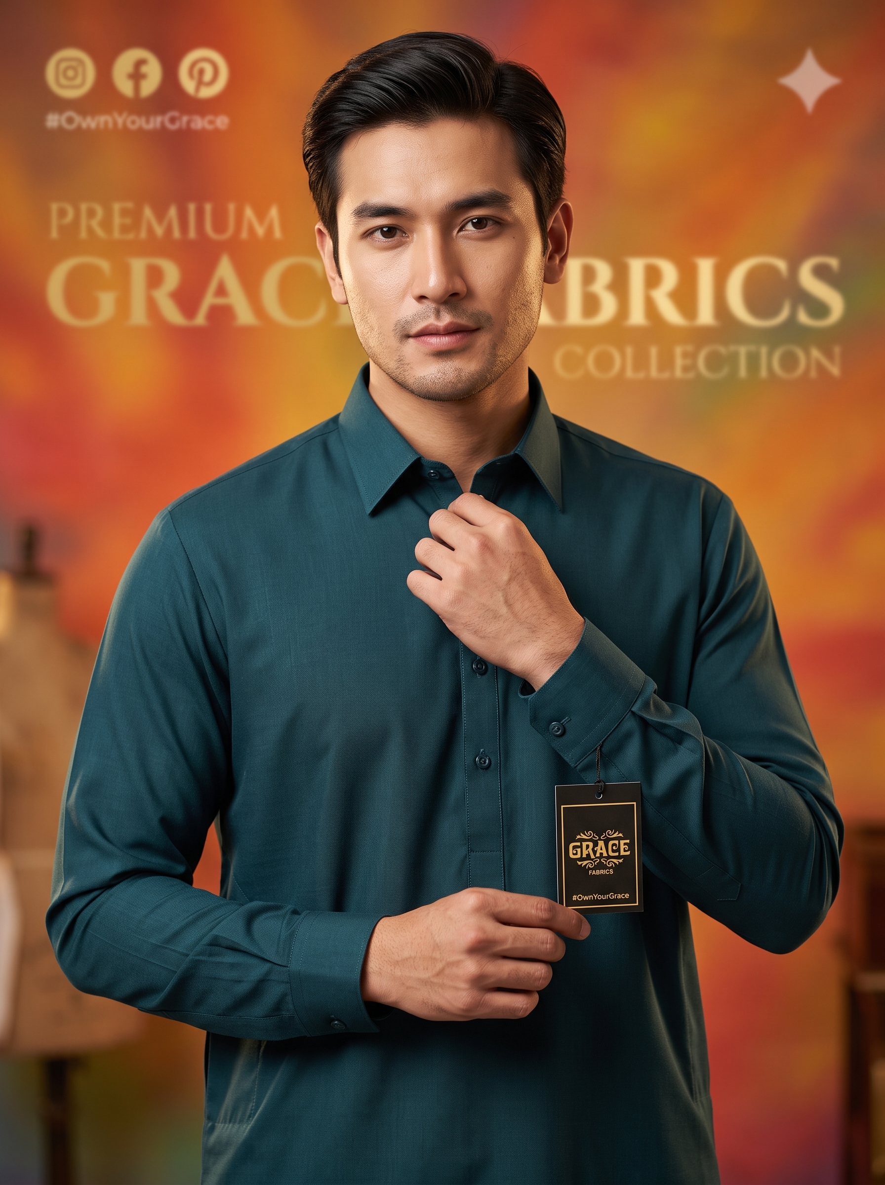 Premium Unstitched Suit Fabric for Men - Grace Fabrics Deep Teal