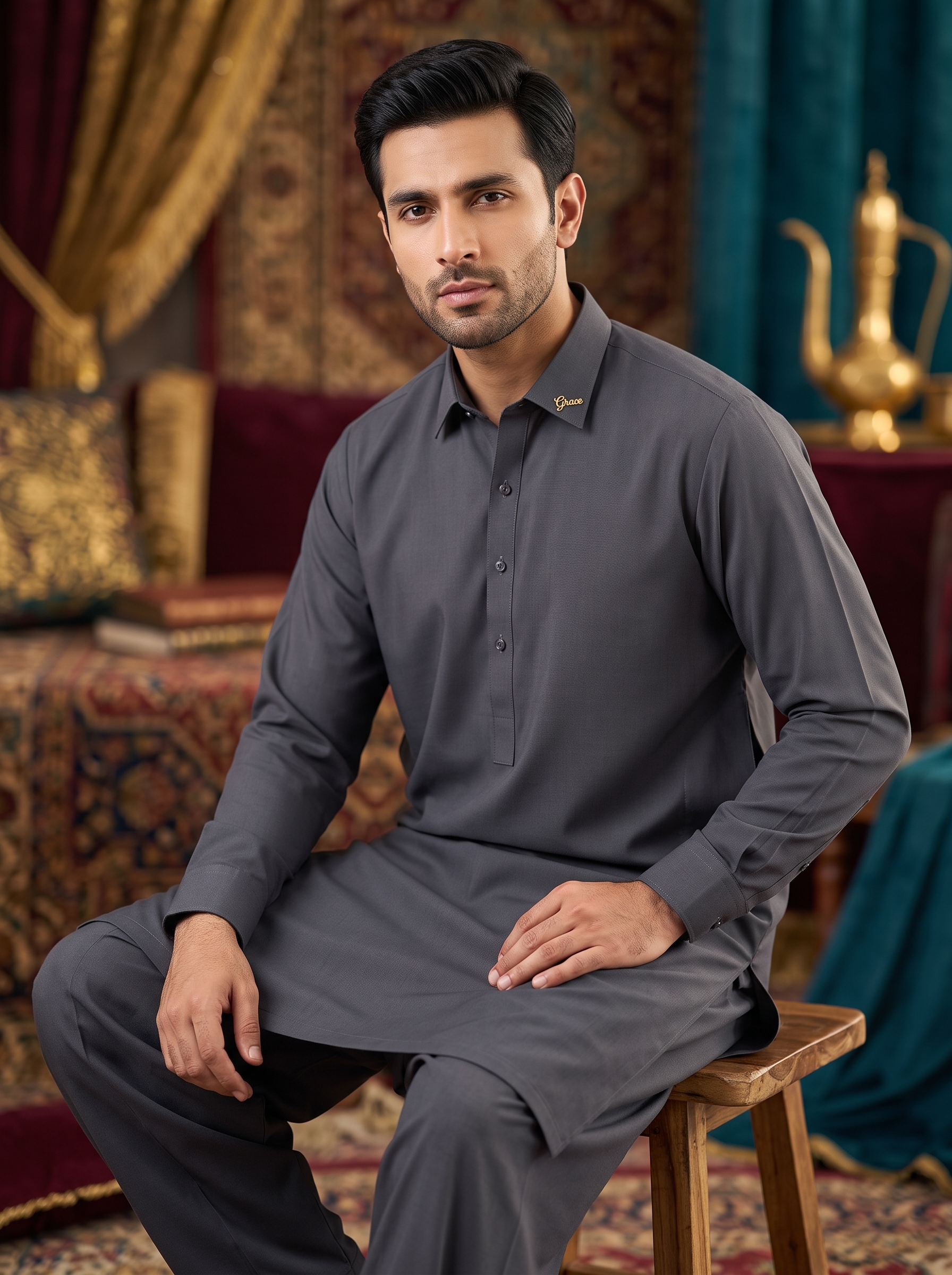 Premium Unstitched Fabric for Men - Grace Fabrics Charcoal Grey