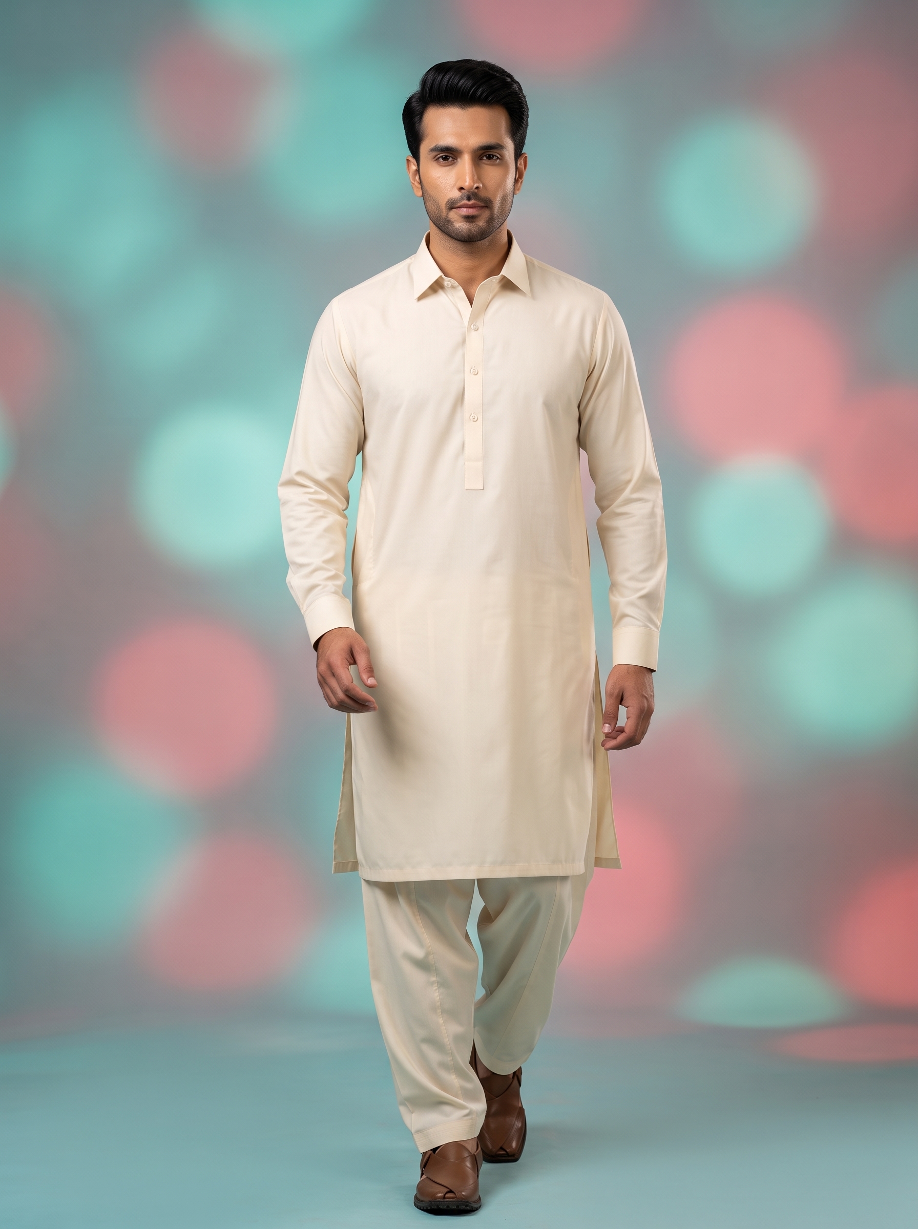 Premium Unstitched Fabric for Men - Grace Fabrics Cream
