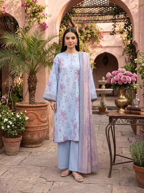 Sapphire 3 Piece Printed Lawn Suit Powder Blue Floral