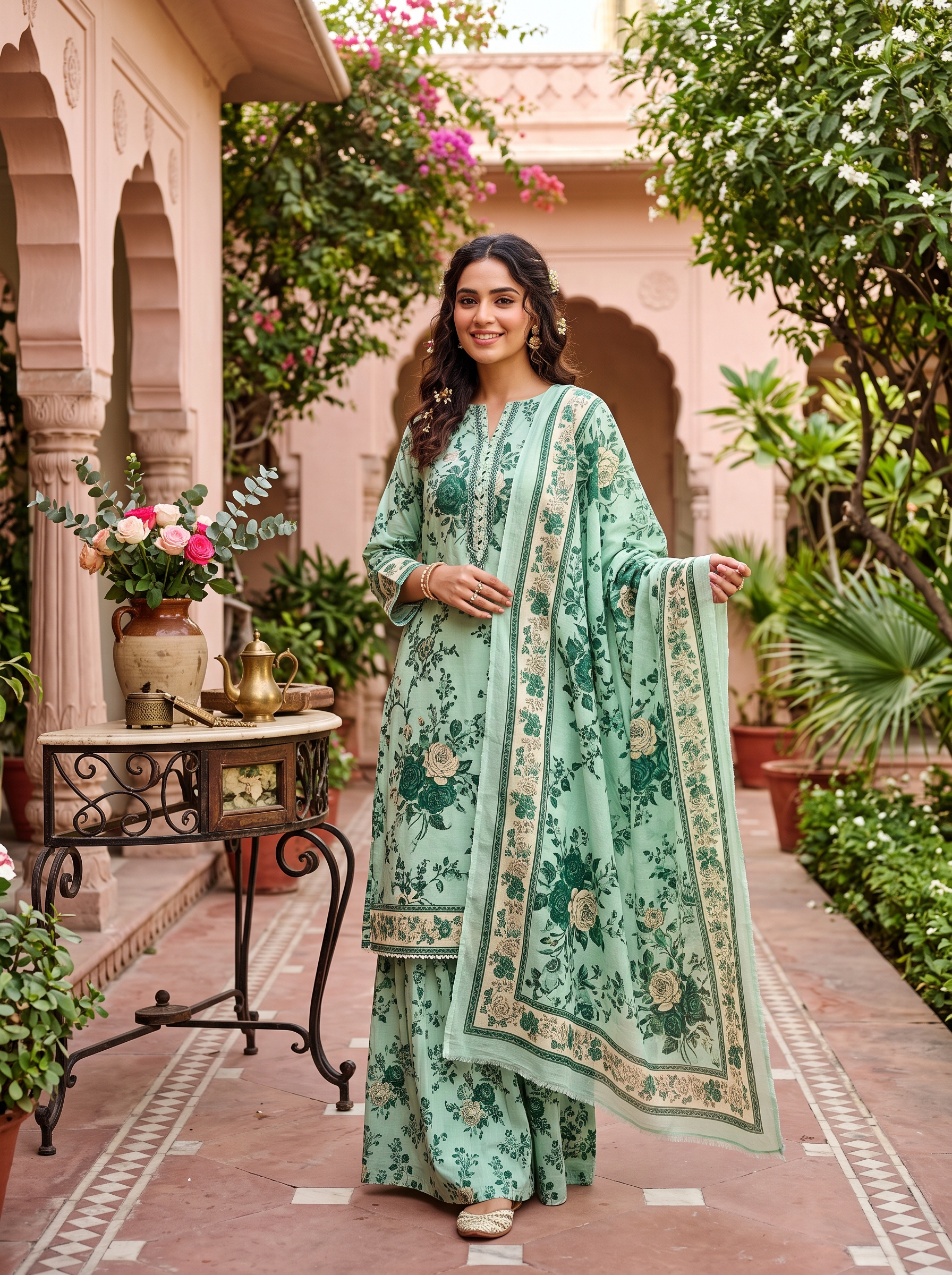 Sapphire 3 Piece Printed Lawn Suit Mint Green Floral