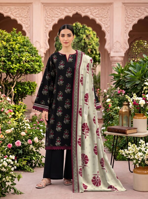 Sapphire 3 Piece Printed Lawn Suit | Black Floral Unstitched Collection