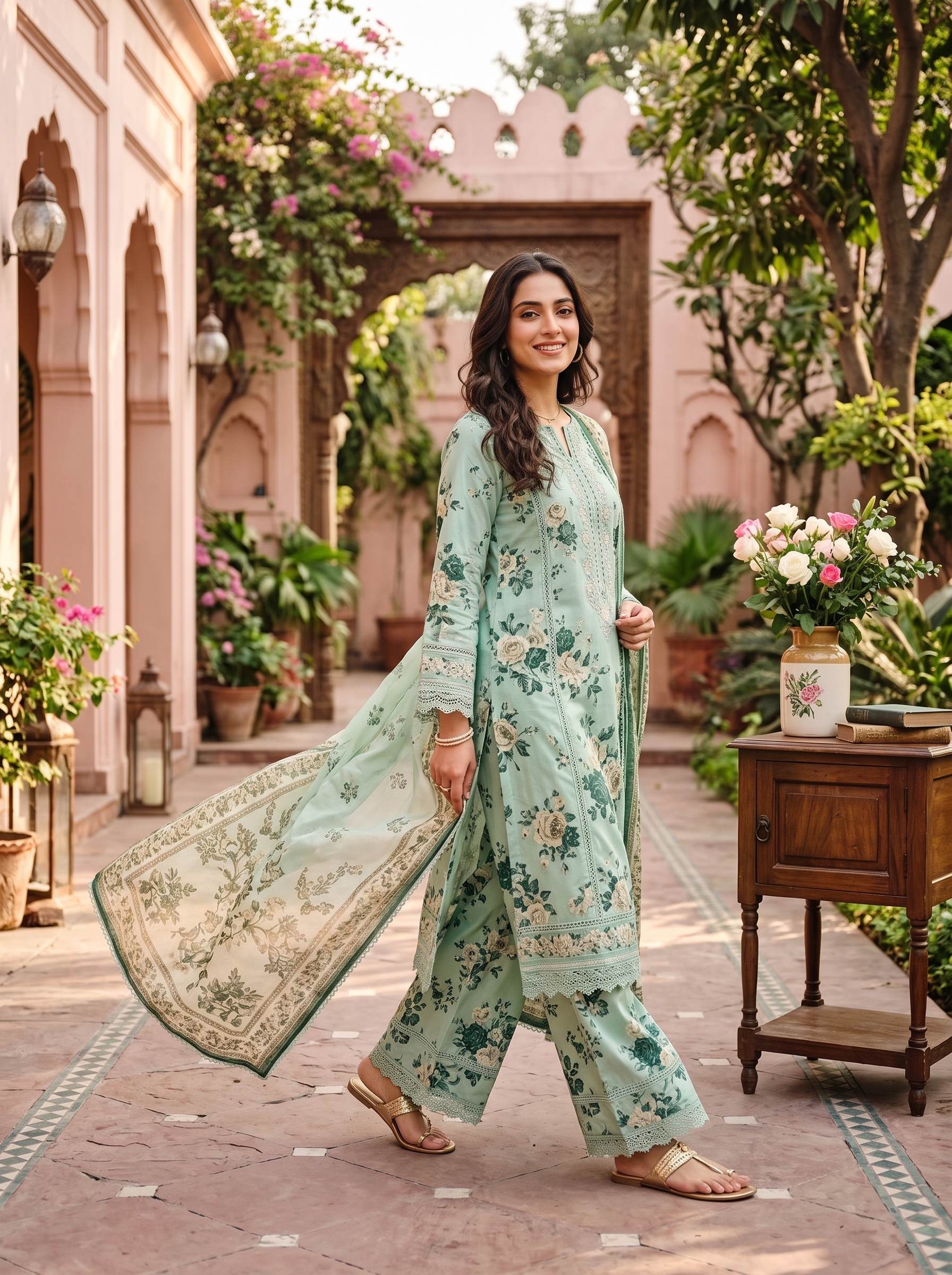 Sapphire 3 Piece Printed Lawn Suit Mint Green Floral