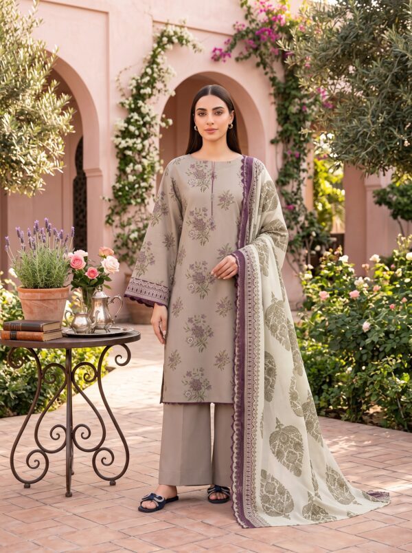 Sapphire 3 Piece Printed Lawn Suit Taupe Floral