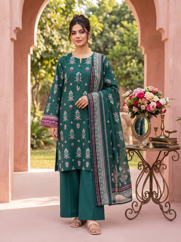 Sapphire 3 Piece Printed Lawn Suit Emerald Green Floral