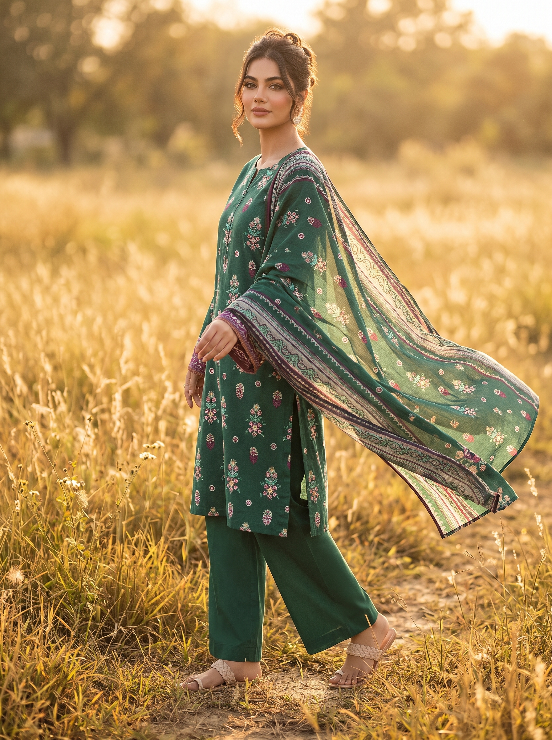 Sapphire 3 Piece Printed Lawn Suit | Emerald Green Floral Unstitched Collection - Image 4