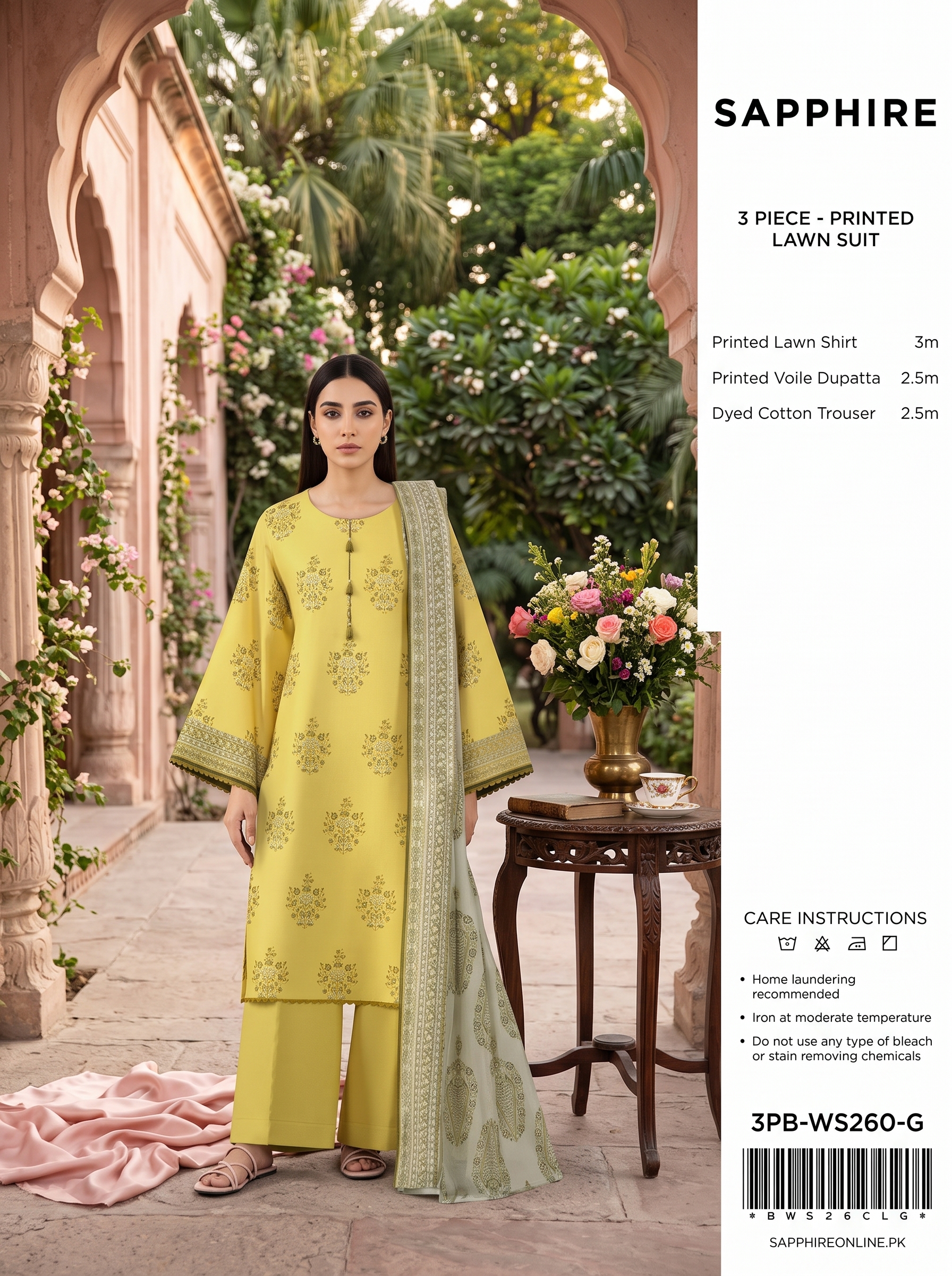 Sapphire 3 Piece Printed Lawn Suit | Mustard Yellow Floral Unstitched Collection - Image 5
